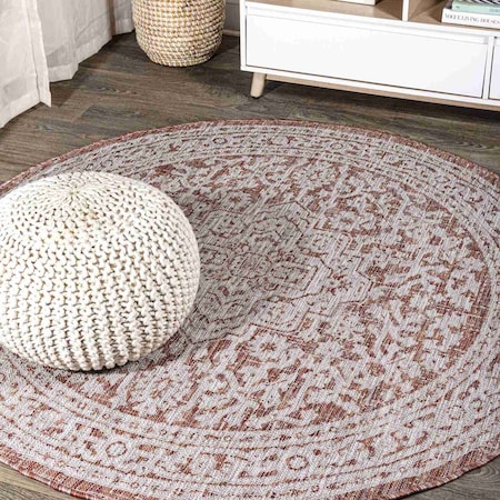 Jonathan Y Sinjuri Medallion Textured Weave Red/Taupe 5 ft Round Indoor/Outdoor Area Rug SMB101A-5R