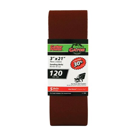 Gator Finishing 2464261 3 x 21 in. Aluminum Oxide Power Sanding Belts, 120 Grit, 5PK 2114635