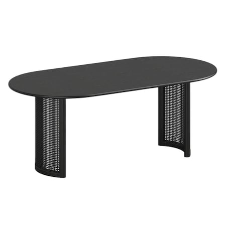 Homeroots 79" Black Solid Wood Double Pedestal Base Oval Dining Table 712132