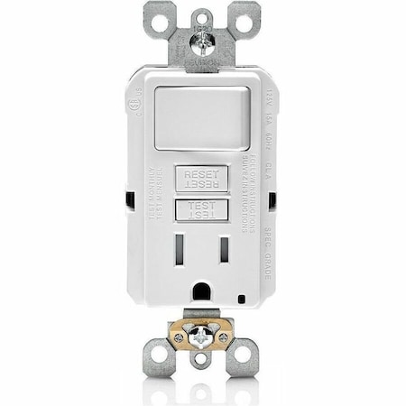 Leviton Switch, GFCI Receptacle, 125Vac, 5-15R GFSW1-W