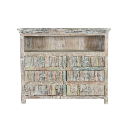 Homeroots 50" White Distressed Reclaimed Wood Open And Enclosed Storage Entertainment Center 522829