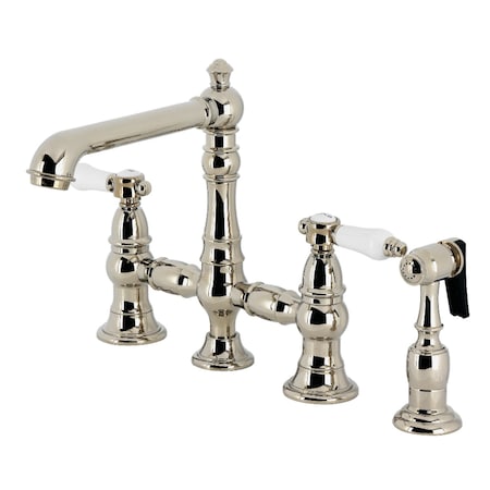 Kingston Brass Bridge Kitchen Faucet with Brass Sprayer, Polished Nickel KS7276BPLBS