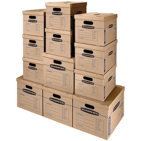 Smoothmove 14 in x 15 in x 10 in Moving Box Kit, Kraft, Blue Printing, Corrugate, Double Wall, 32 ECT, 12 PK 7716401