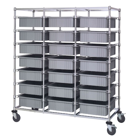 Quantum Storage Systems TRIPLE BAY BIN CART W/ DIVIDABLE GRIDS GRAY BC216069M1TGY