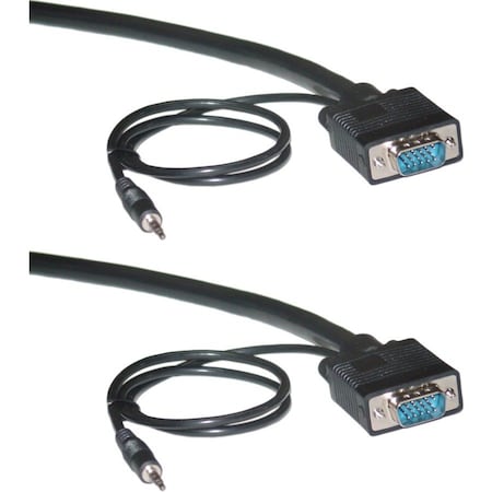 Cable Wholesale Plenum SVGA Cable w/ Audio, Black, HD15 Male + 3.5mm Male, Coaxial Construction, Shielded, 50 foot 11H1-29150