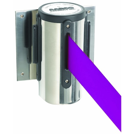 Aarco Form-A-Line System, Wall Mounted Retractable Belt w/ a Chrome Casing, 7' Purple Belt WM-7CPU