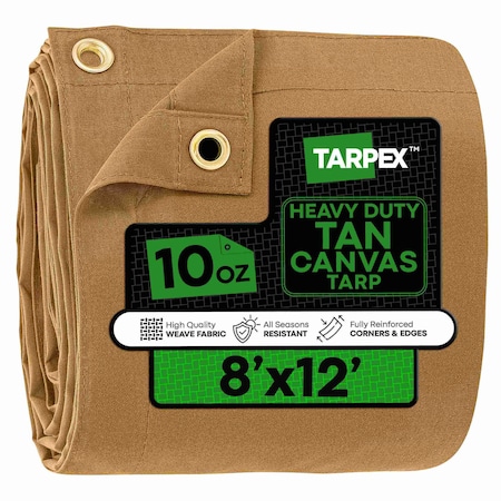 Tarpex Heavy Duty Tarp, 8 ft x 12 ft, Tan, Canvas CTT10-TA-812