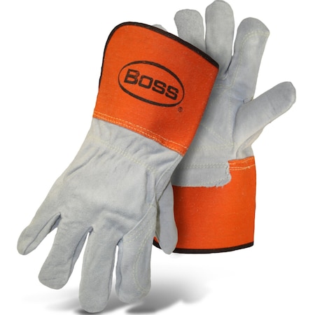 Boss Superior Grade Split Cowhide Leather Double Palm Glove w/Full Leather Back and Aramid Stitching, Rub 1JL2396L