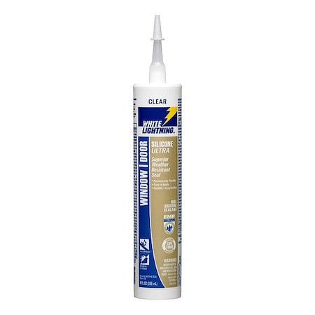White Lightning Silicone Caulk, 6 " L, 8 " W, Clear W31101010