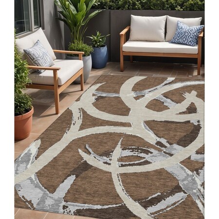 Homeroots 5' X 8' Brown Beige And Gray Abstract Washable Indoor Outdoor Area Rug 599113