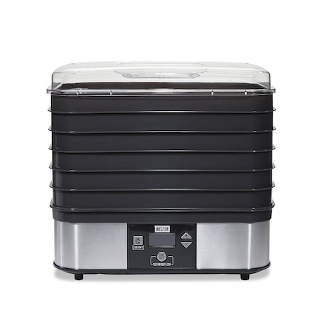 Weston Digital Food Dehydrator, 500 W, 6-Tray, ABS, Black, 13-1/2 in W x 10-1/2 in D x 11 in H Tray 75-0401-W