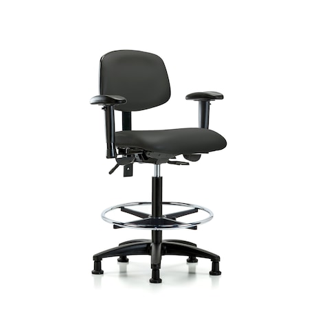 Blue Ridge Ergonomics Chair, Poly, Med Bench, Chr Tilt AA CF Glid, 6-Way Adjustable, 26" to 35" Height, Charcoal BR-VHBCH-RG-T1-A1-CF-RG-8605