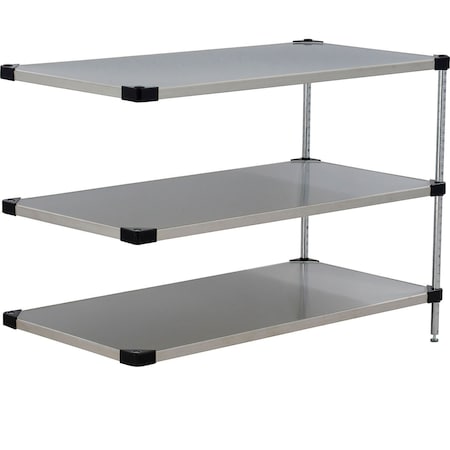 Global Industrial Nexel 3 Shelf, Stainless Steel Solid Shelving Unit, Add On, 48"W x 18"D x 34"H B3152448