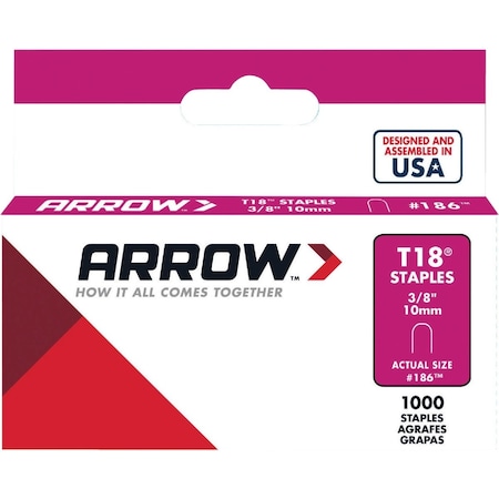 Arrow Lock T18 Round Crown Cable Staple 3/8'', 1000PK 186