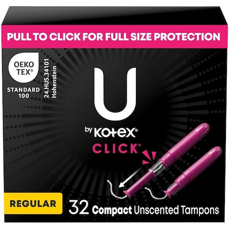 Kimberly-Clark Professional Sanitary Tampons, U Click, KOTEX, Regular, Form Fitting Grooves, 32/Pack, 6 PK 51583