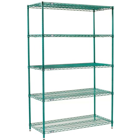 Global Industrial Nexel 5 Shelf, Poly-Green Wire Shelving Unit, Starter, 48"W x 14"D x 63"H B3150099