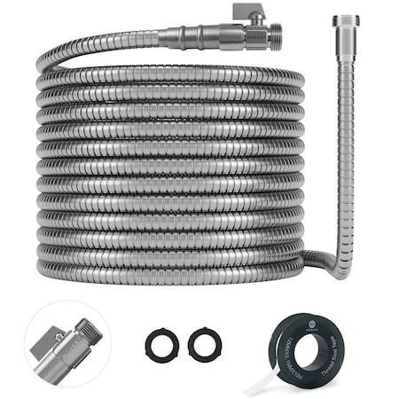Morvat 1/2" x 3FT Premium Silver Stainless Steel Garden Hose with on/off Valve MOR-SS-HOSE-3-A