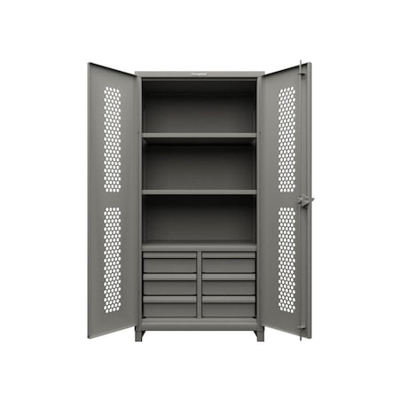 Strong Hold 14 GA Extra Heavy Duty Ventilated (Hex) Cabinet with Half-Width Drawers 36-H-243-6/5DB-L