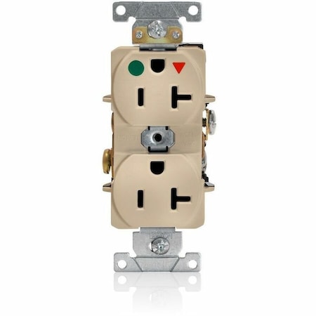 Leviton Straight Blade Receptacle, 5-20R, 20 A, 125V AC, 2 Pole, 3 Wire, Flush Mount, Single, Ivory 8300-IGI