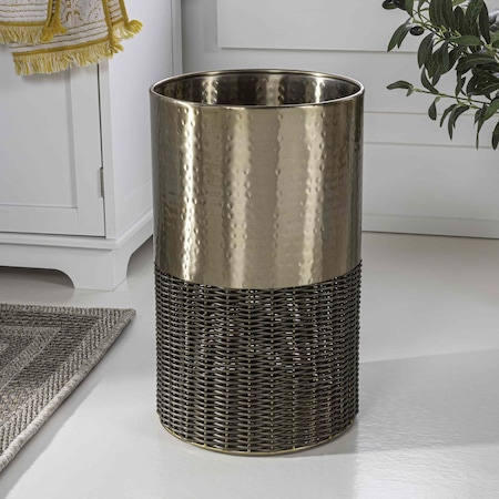 Happimess Asher Modern 4.13-Gallon 2-Tone Faux Wicker/Metal Cylinder Waste Basket, Bronze/Coffee HPM1102A
