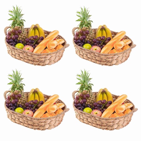 Vintiquewise Seagrass Fruit Bread Basket Tray with Handles, Large, PK 4 QI003546.L.4