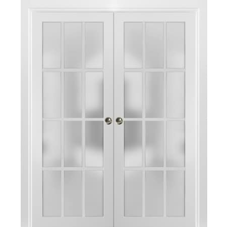 Sartodoors Sliding French Double Pocket Doors Frosted Glass 12 Lites, Felicia 3312 White Matte, Kit Trims Rai FELICIA3312DP-WS-64