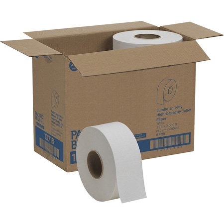 Georgia-Pacific Pacific Blue Basic, Jumbo Core, 1 Ply, Continuous Sheets, White, 8 PK 13718