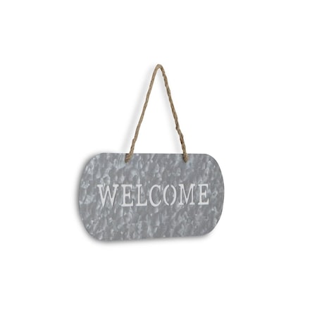 Homeroots 5" X 11" Gray Handcrafted Welcome Galvanized Metal Wall Decor 483351