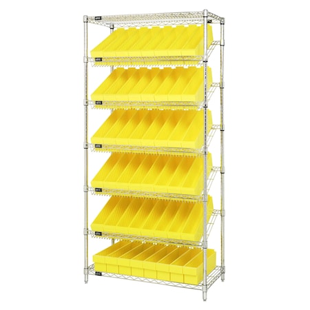 Quantum Storage Systems WIRE SHELVING UNIT W/48 YELLOW BINS WRS-7-604YL