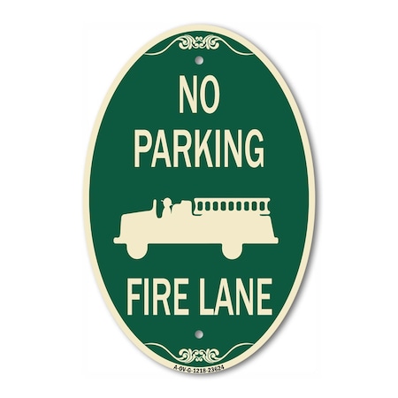 Signmission No Parking Fire Lane with Graphic, 12 Inch X 18 Inch Architectural Oval, Heavy Gauge Aluminum A-OV-G-1218-23624