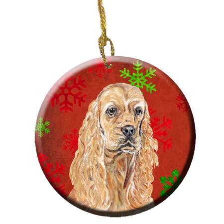 Carolines Treasures Buff Cocker Spaniel Red Snowflakes Holiday Ceramic Ornament- 2.81 Dia SC9584CO1