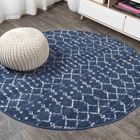 Jonathan Y Moroccan HYPE Boho Vintage Diamond Blue/White 5 ft Round Area Rug MOH101A-5R