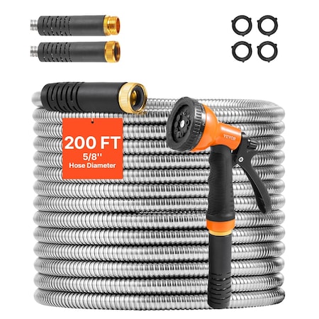 Vevor 200ft Metal Garden Hose Stainless Steel Water Hose Lightweight No Kink FH-SS06