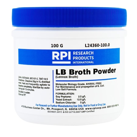 Rpi LB Broth Lennox LB Broth Animal Free, Powder, 100 Grams L24360-100.0