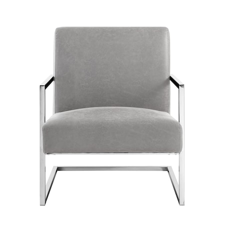 Homeroots 27" Light Gray And Silver Faux Leather Arm Chair 533872