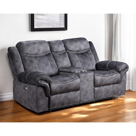 Homeroots 79" Dark Gray Microfiber Power Reclining Loveseat With Storage 561560