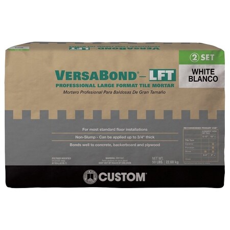Custom Building Products VersaBond Series Tile Mortar, White, Solid, 50 lb Bag VBLFTMW50