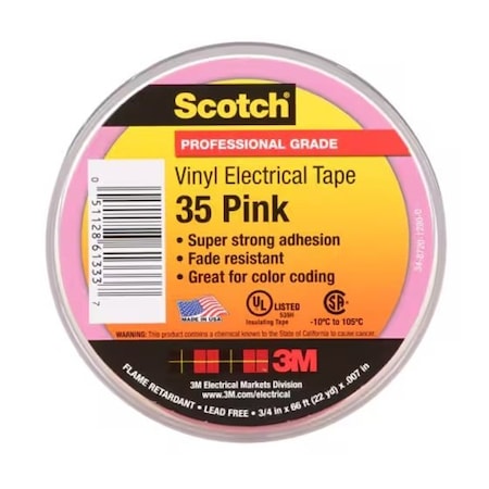 3M Scotch 35 Pink 3/4" X 66 Ft Pink, 10PK 35-3/4X66FT-PK