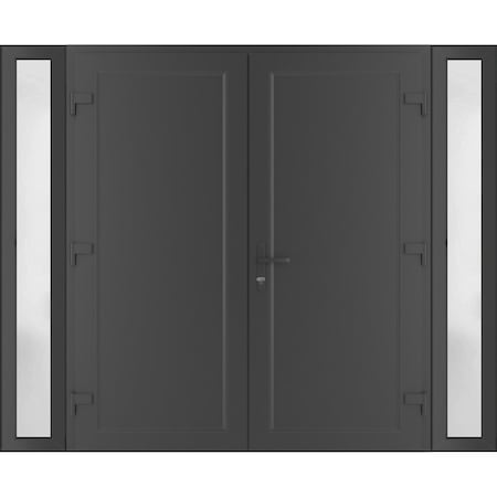 Vdomdoors Front Exterior Prehung Metal-Plastic Double Doors / MANUX 8111 Antracite / 2 Sidelites Exterior Win MANUX8111DEXD-ANT-LH-W12+72+12xH80