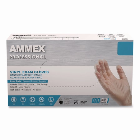 Ammex Professional Vinyl Exam Gloves, Powder-Free, Large, Clear, 100PK VPF66100