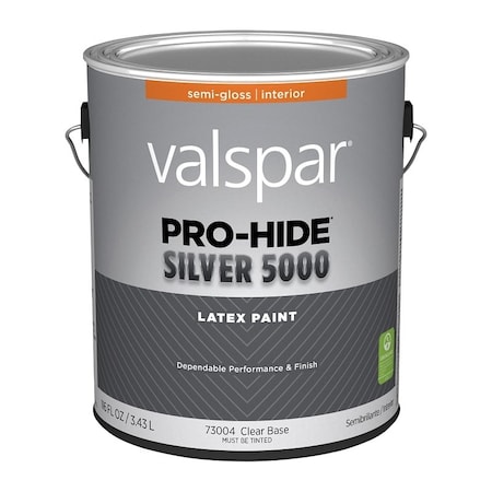 Valspar Pro-Hide Silver 5000 Interior Paint, Water Base, Semi-Gloss Sheen, Clear, 1 gal, Metal Pail 028.0073004.007