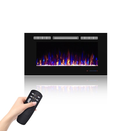 Edendirect 42.01-in W Black Wall mount LED Flat wall Electric Fireplace with Remote Control Included ZR-EF42