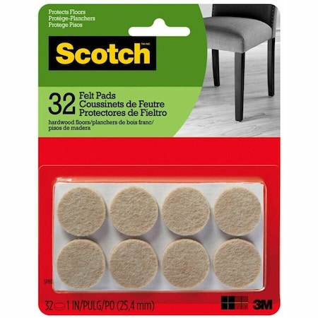 Scotch 3M Scotch Felt Self Adhesive Protective Pad Beige Round 1 in. W 32 pk SP802-NA