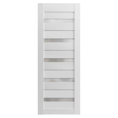 Sartodoors Slab Barn Door Panel Frosted Glass White 32x96 Solid Core Modern Interior QUADRO4445S-WS-3296