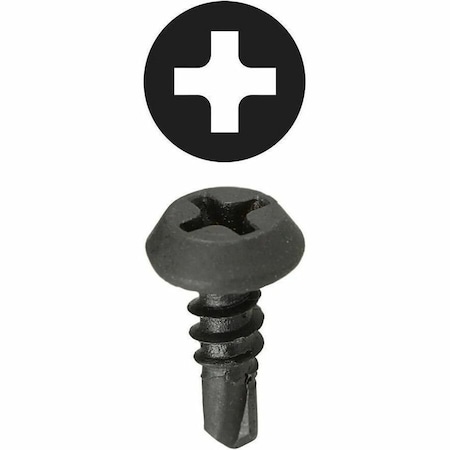 Dottie Sheet Metal Screw, #7 x 7/16 in, Black Oxide Steel Pan Head Phillips Drive, 100 PK TEKF7716