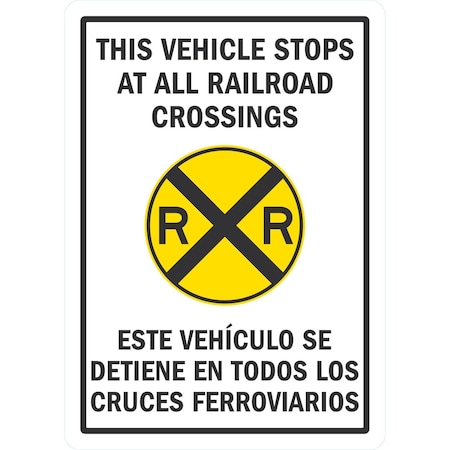 Lyle This Vehicle Stops At All Railroad Crossings (W/Sym), 10x14, Non-Reflective, White G-1348-ND_10x14