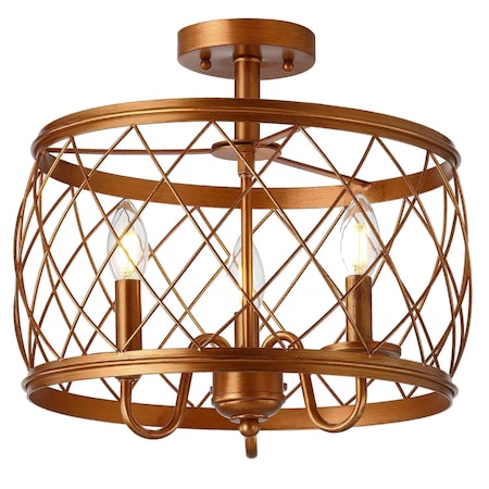 Jonathan Y Eleanor 15" 3-Light Metal LED Semi Flush Mount Ceiling Light, Antiqued Gold JYL9037A