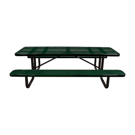 Leisure Craft 8' Standard Picnic Table, Perforated Metal, Portable, Black Green T8XPP-PERF-BLACK GREEN