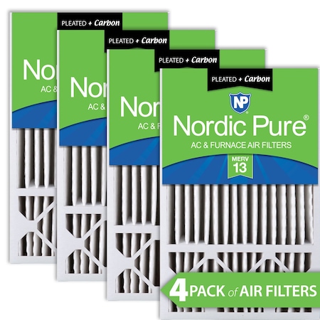 Nordic Pure 16x25x5 Plus Carbon Pleated Air Filter, High Capacity, MERV 13, 4 PK 16x25x5HM13+C-4