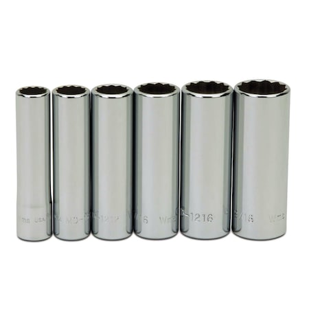 Williams Deep Socket Set, 1/4" D, 12Pt, 6pcs., JHWWSMD-6RC JHWWSMD-6RC